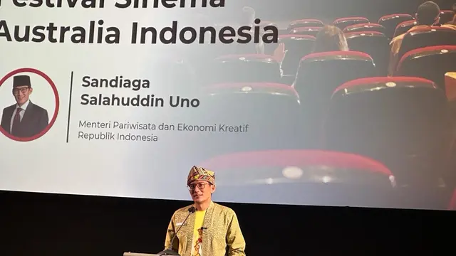 Menteri Pariwisata dan Ekonomi Kreatif RI Sandiaga Uno dalam konferensi pers FSAI di Jakarta, Selasa (28/5/2024). (Liputan6/Benedikta Miranti)