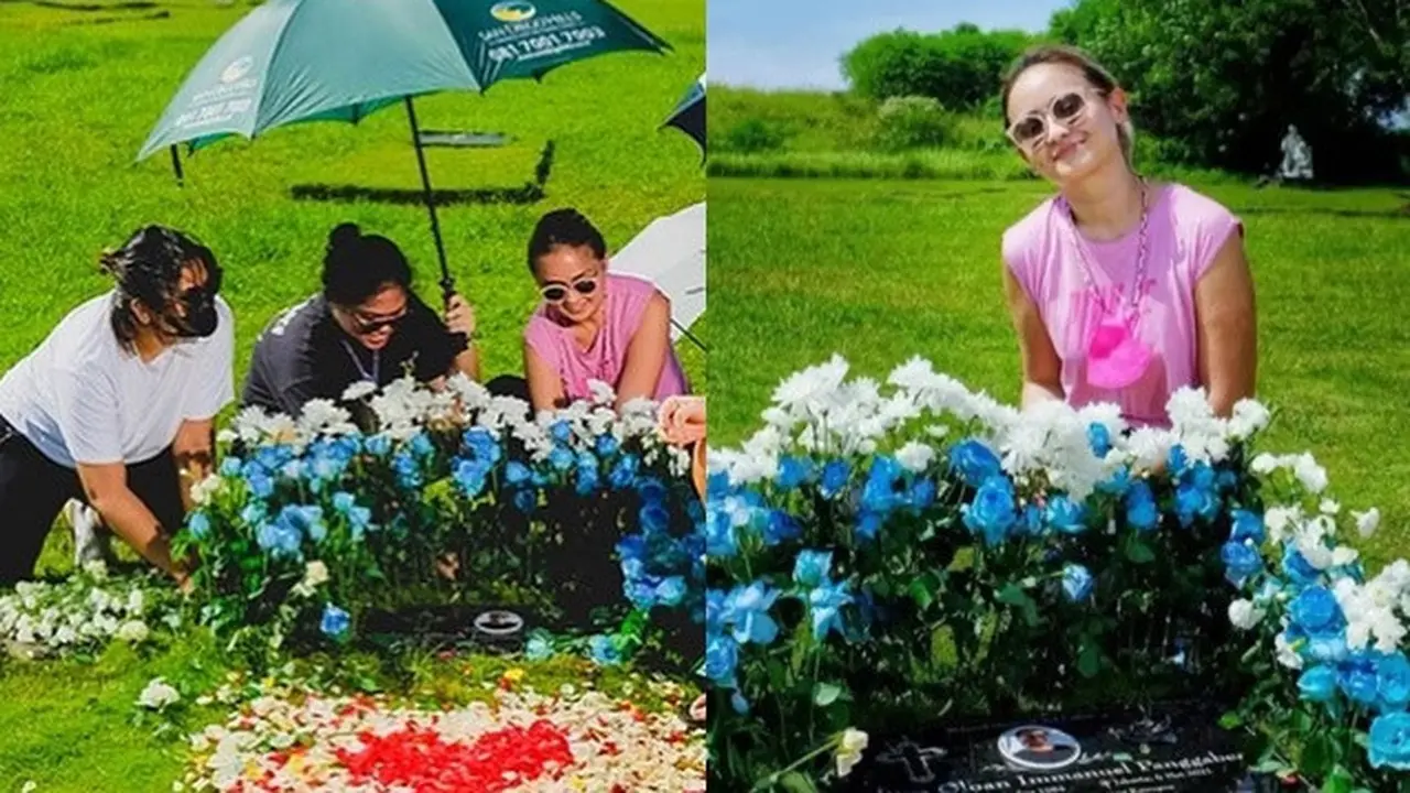 6 Potret Joanna Alexandra Ziarah ke Makam Raditya Oloan, Berusaha Tegar dan Bisa Tersenyum