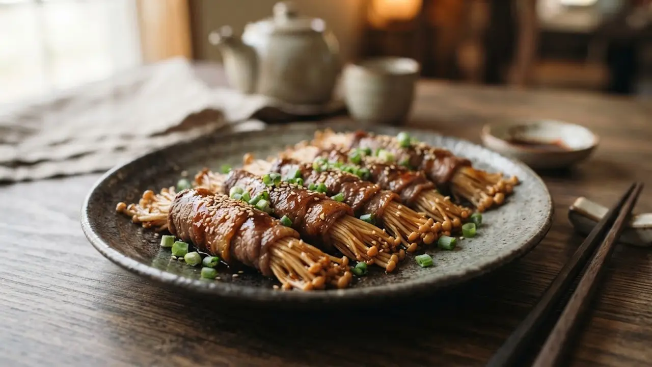 Resep Beef Enoki Roll Saus Teriyaki
