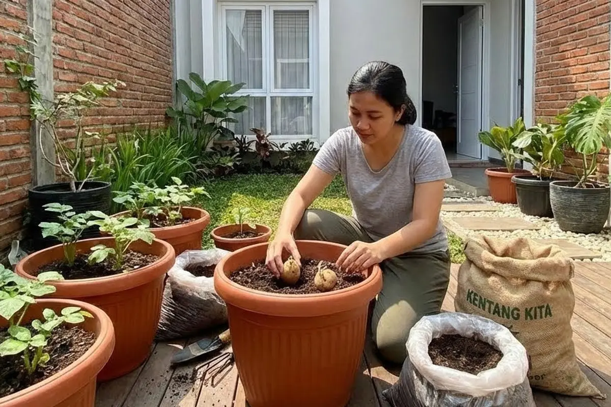 Menanam kentang di pot (Gemini AI)
