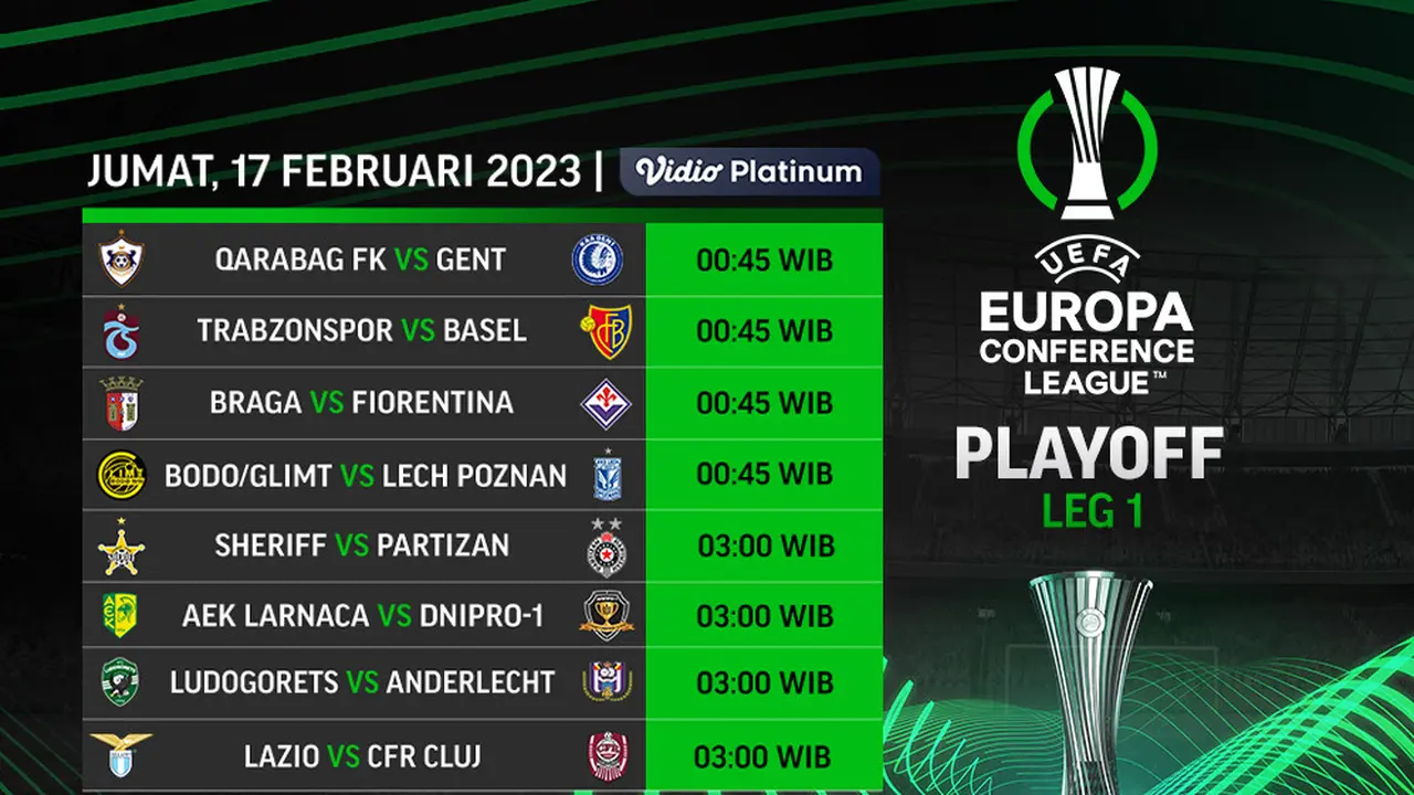 Jadwal Live Streaming UEFA Conference League Babak 16 Besar di Vidio, 17 Februari 2023