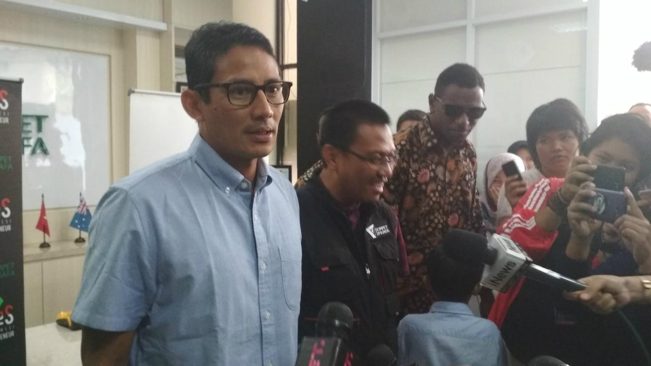 Cawapres Sandiaga Uno di Kantor Dompet Dhuafa, Pasar Minggu, Jakarta Selatan.