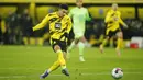 Rekan Haaland, Jadon Sancho tercatat sumbangkan 16 gol dan 20 assist untuk Borussia Dortmund pada musim lalu. Di usianya yang baru menginjak 21 tahun ini, Sancho adalah bintang muda yang menjajikan. Ia akan berganti seragam Manchester United pada musim ini. (Foto: AFP/Pool/Leon Kuegeler)