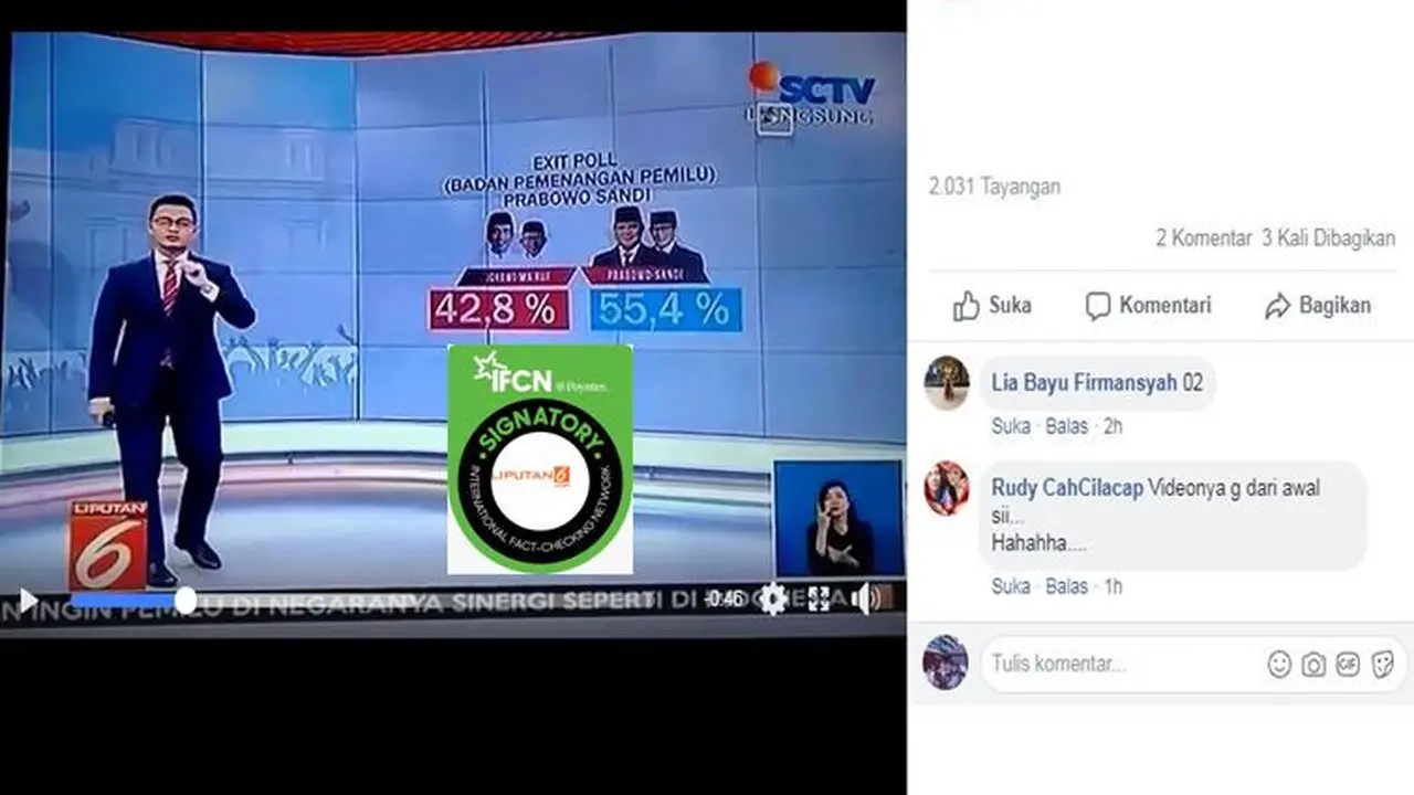[Cek Fakta] Redaksi Liputan 6 SCTV Tidak Pernah Revisi Quick Count