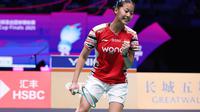Aksi tunggal putri Indonesia, Putri Kusuma Wardani, saat perempat final Piala Sudirman 2025 melawan Thailand, di Xiamen, China, Jumat (2/5/2025). (Humas PBSI)