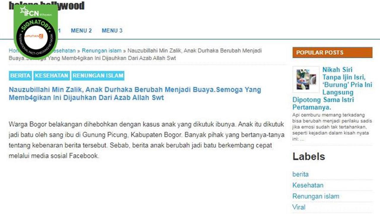 Gambar Tangkapan Layar Kabar Hoaks Tentang Anak Durhaka