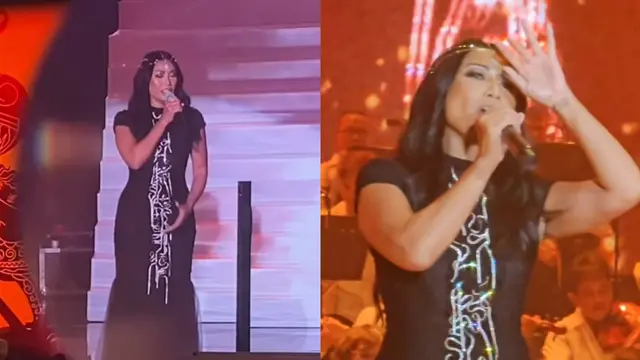 Penyanyi Anggun C Sasmi berhasil memikat penonton konsernya dengan suara dan kostum yang menawan