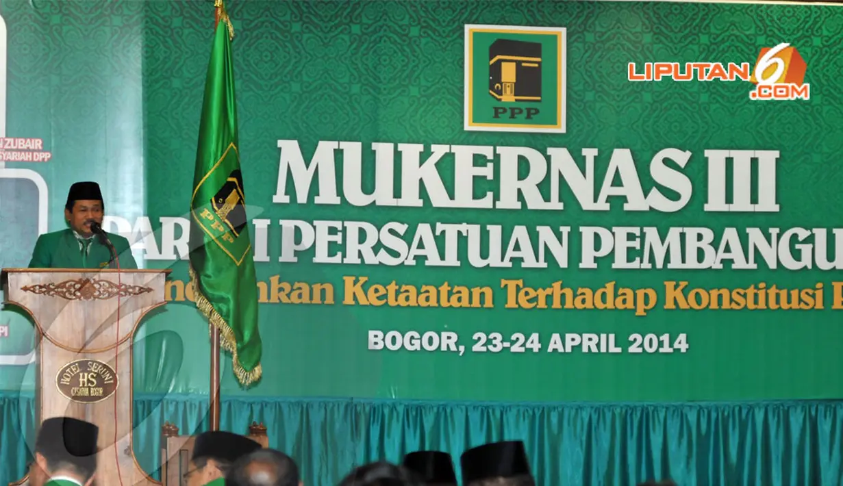 Ketua Umum DPP PPP Suryadharma Ali (SDA) tak terlihat dalam pembukaan Mukernas PPP di Hotel Seruni III, Bogor, Rabu (23/4/2014) (Liputan6.com/Johan Tallo).