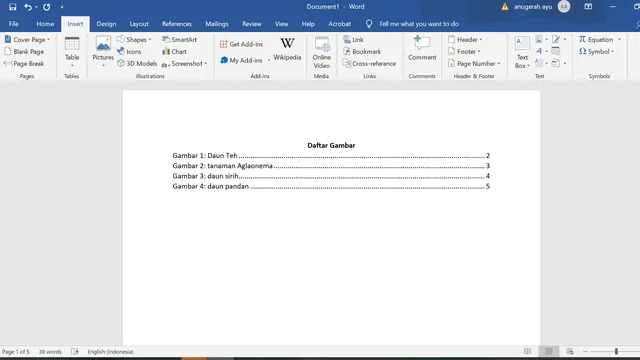 Cara membuat daftar gambar di Microsoft Word