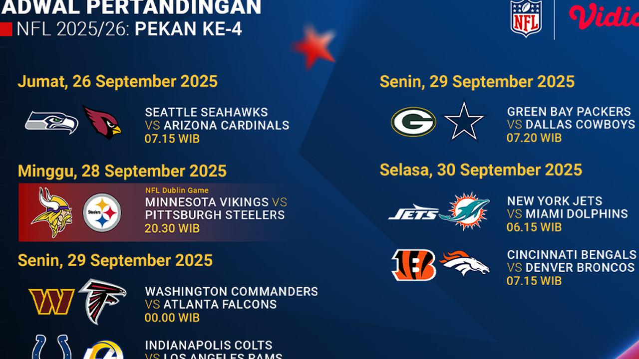 Jadwal dan Nonton NFL Match Week 4: Tayang di Vidio