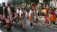 Pemerintah menggelar Pawai Budaya Reog Ponorogo di Jakarta sebagai upaya mendorong pengusulan dan pengakuan Warisan Budaya Tak Benda (WBTB) dari UNESCO, sekaligus menyemarakkan HUT ke-78 Republik Indonesia. (Liputan6.com/Herman Zakharia)