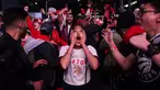 Ekspresi penggemar saat merayakan kesuksesan Toronto Raptors menjuarai NBA 2018-2019, Jumat (14/6/2019) pagi WIB. Kemenangan tersebut memicu kegemparan di Kanada. (Nathan Denette/The Canadian Press via AP)