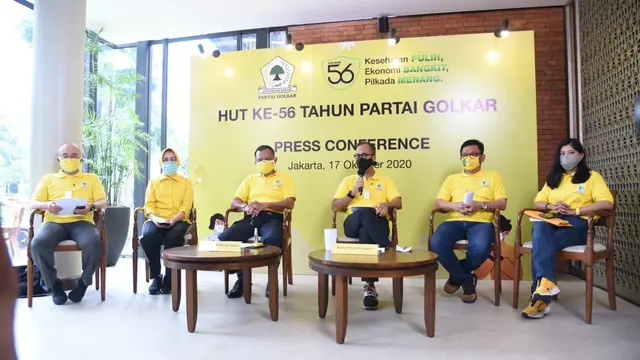 Panitia HUT ke-56 Partai Golkar saat konferensi pers, Sabtu (17/10/2020)
