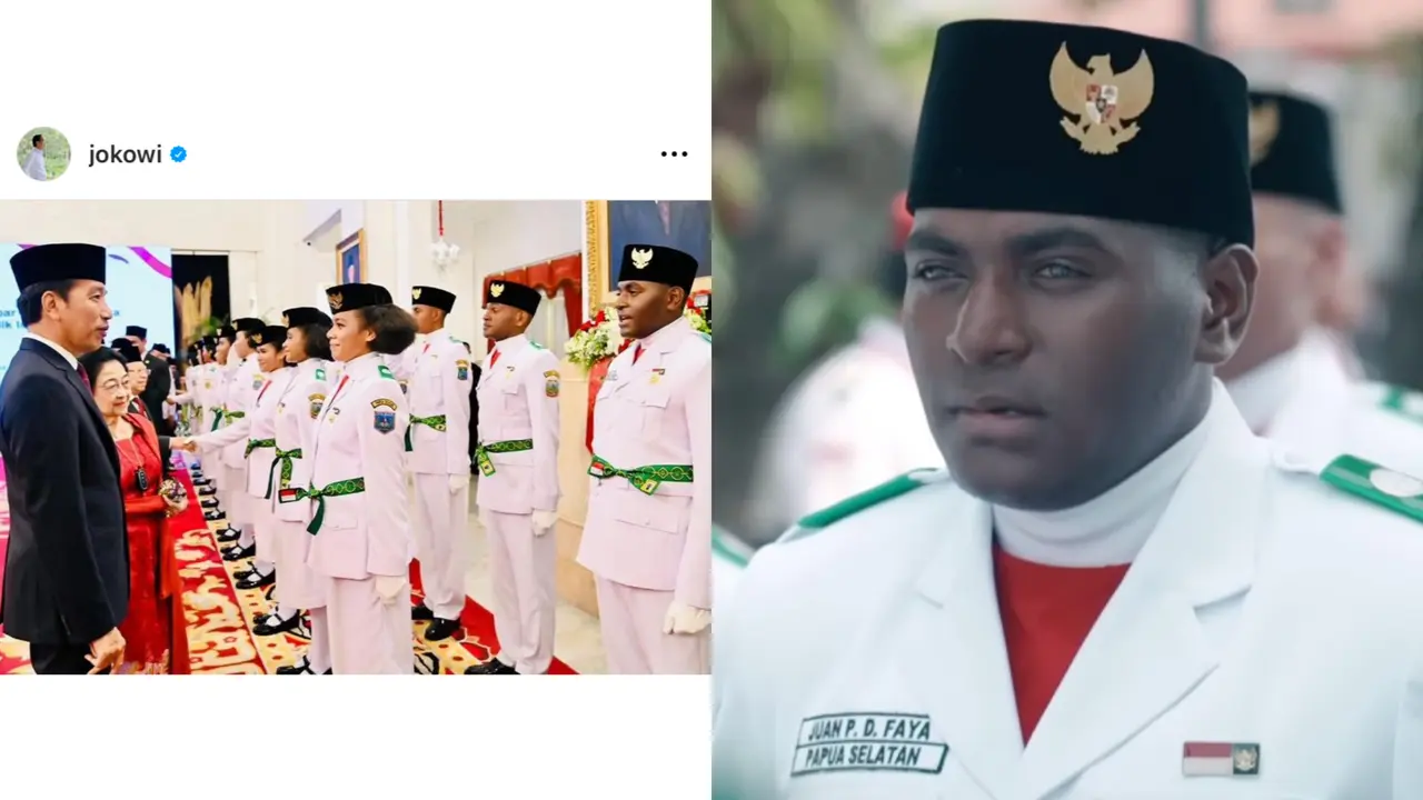 Juan Paulinus Damianus Faya, Anggota Paskibraka Nasional 2023 yang Datang dari Papua Selatan Punya Cerita Menarik untuk Bisa Lolos Seleksi. (Foto: Tangkapan Layar YouTube Sekretariat Presiden & Instagram @jokowi)