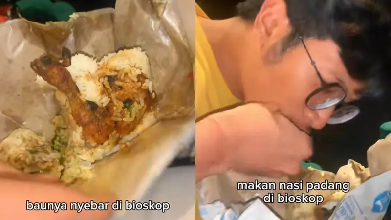 Pria Makan Nasi Padang di Bioskop