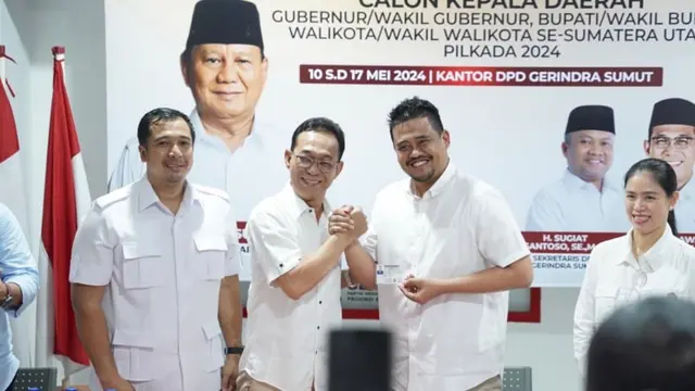 Bobby Nasution saat mendaftar bacalon Gubernur Sumatera Utara dari Gerindra.