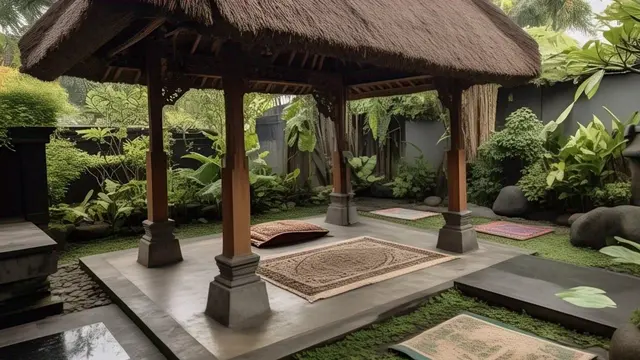 Saung Atap Ijuk dengan Lantai Batu Alam