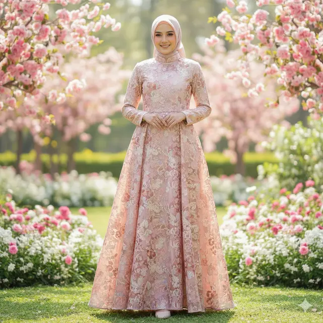 Warna Gamis Brokat Elegan 2025 yang Lagi Trend (Image by Gemini AI)