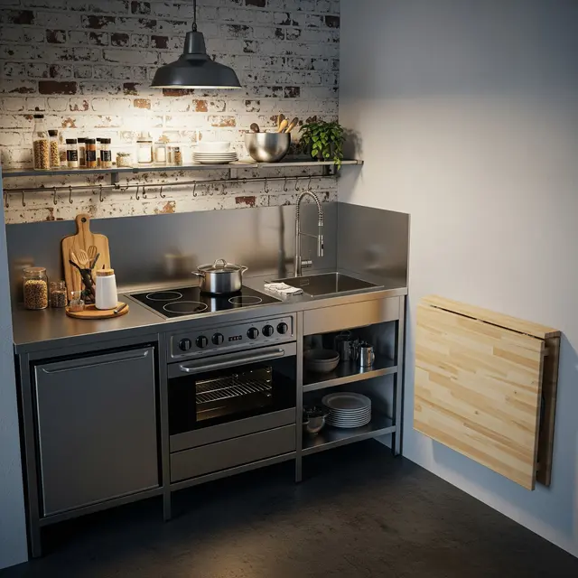 9 Model Dapur Sempit 2x1 Meter dengan Kompor Tanam dan Meja Lipat, Jadi Fungsional l