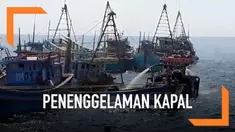 Susi Pudjiastuti memimpin penenggelaman 13 kapal ilegal berbendera Vietnam.
