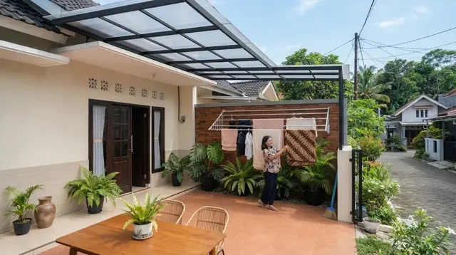 8 Model Kanopi Teras dengan Tempat Jemuran, Cucian Aman Tanpa Ganggu Tampilan Rumah