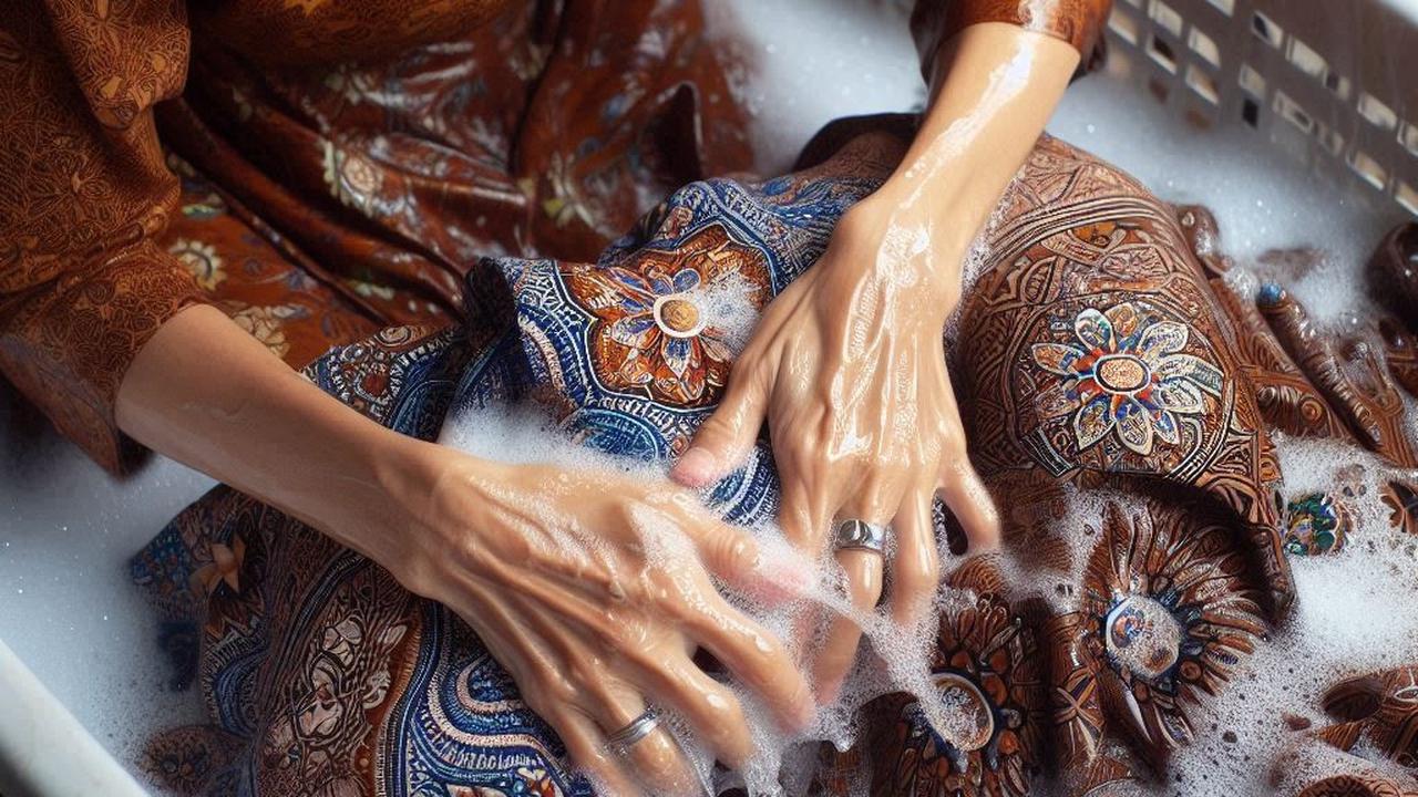 Ilustrasi mencuci baju batik