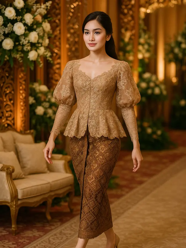 Model Batik Brokat Lengan Gelembung