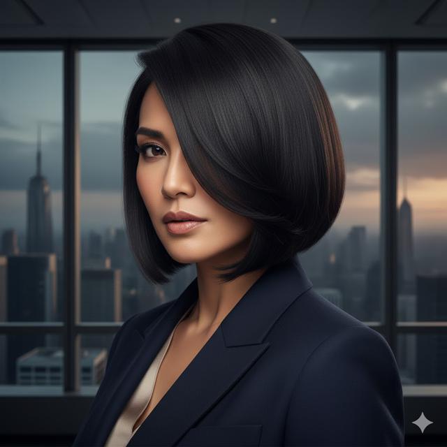 8. Side-Parted Blunt Bob (dengan Tekstur)