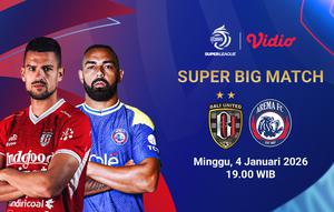 Live Streaming BRI Super League Pekan ke-16: Bali United vs Arema FC, Tayang di Vidio