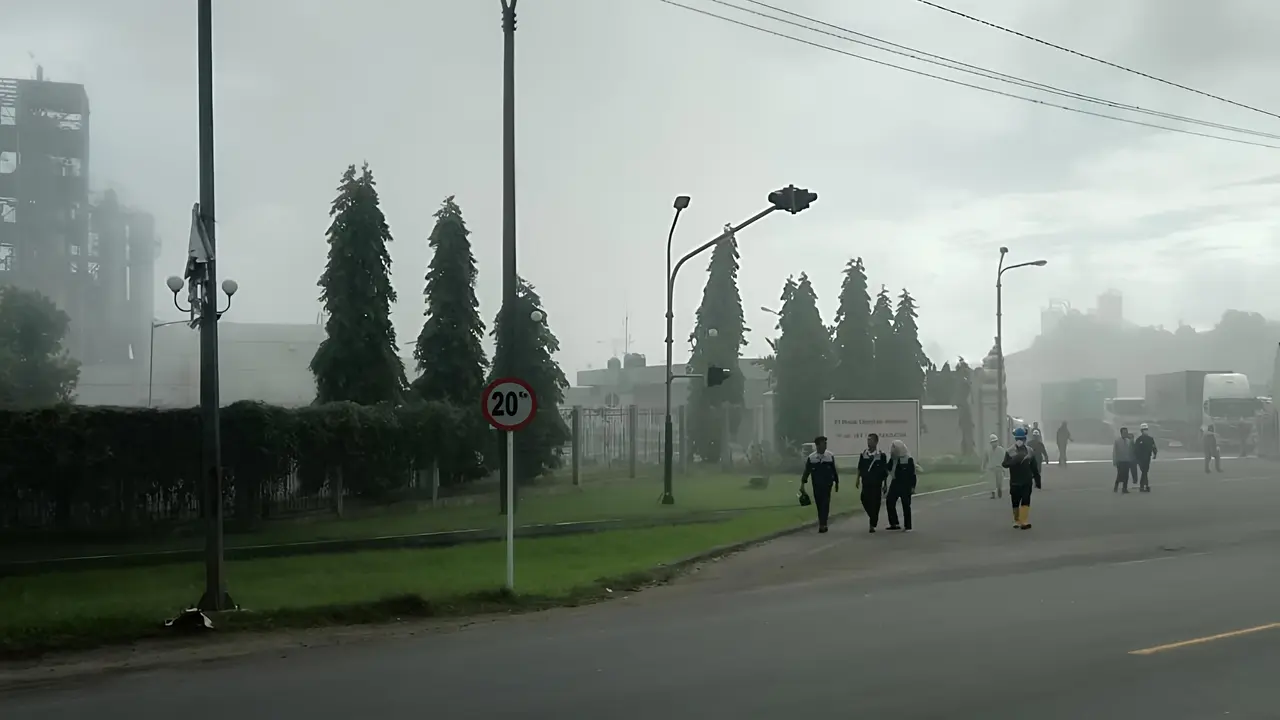 Suasana diluar pabrik MCCI yang meledak