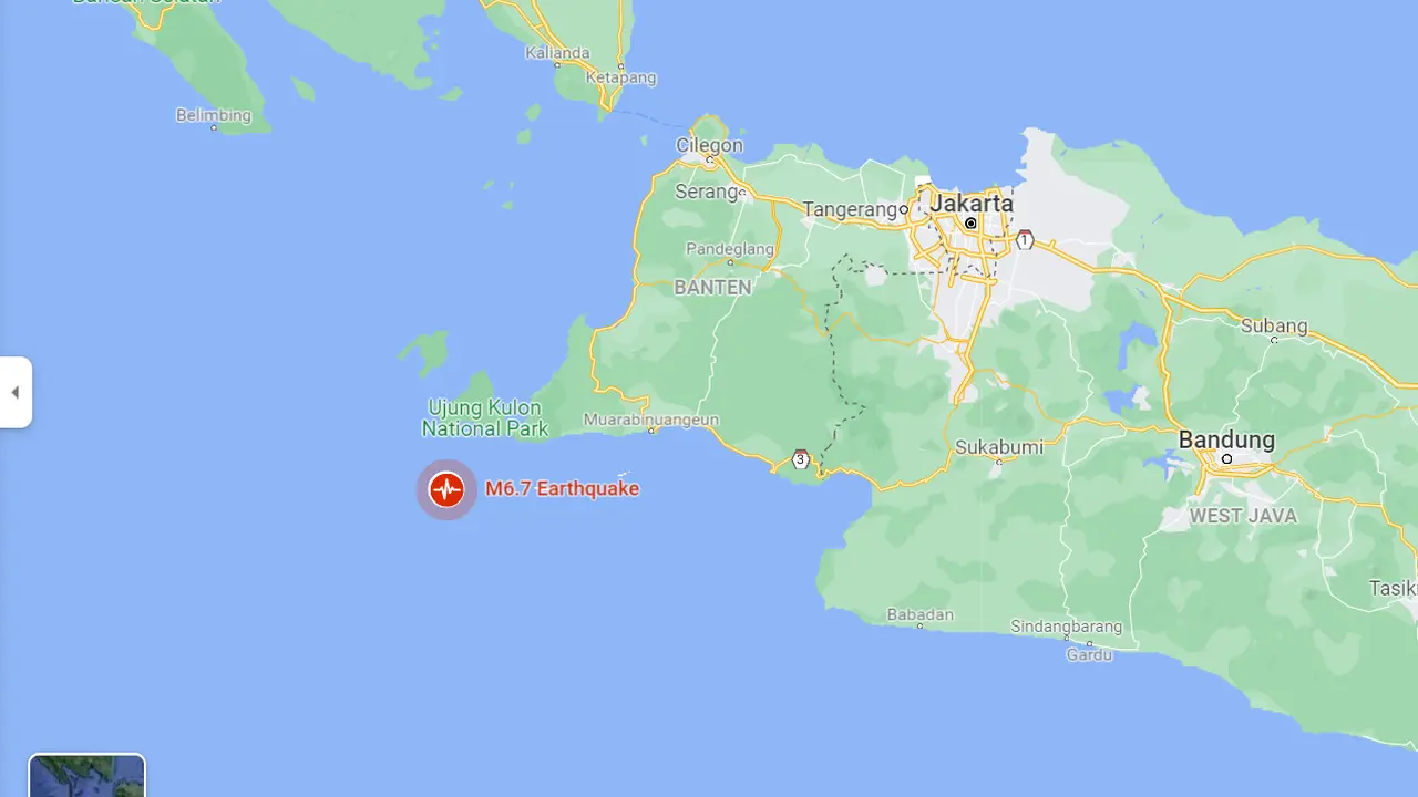 Gempa Banten muncul di Google Maps.