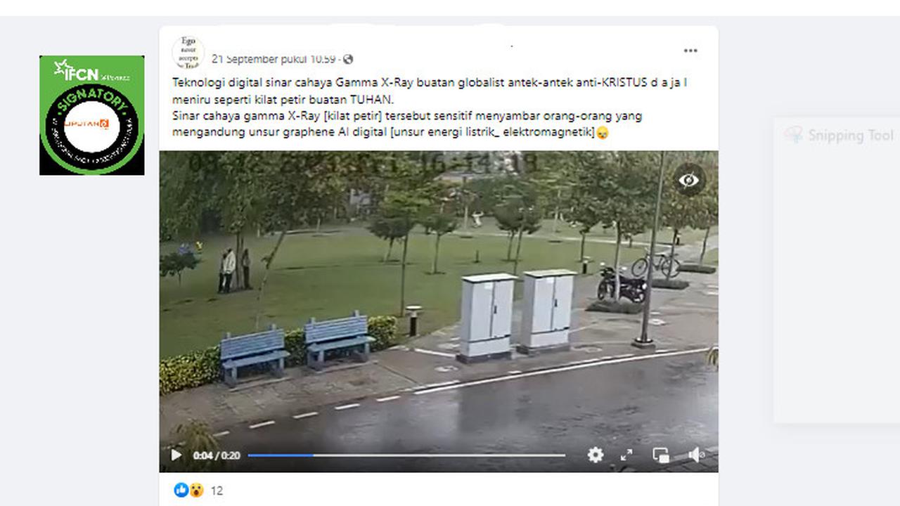 Tangkapan layar klaim video orang tersambar sinar gamma