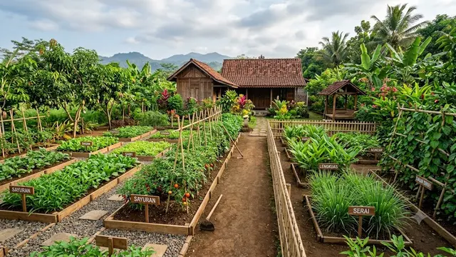 Kebun dengan Area Sayuran dan Tanaman Obat yang Terpisah