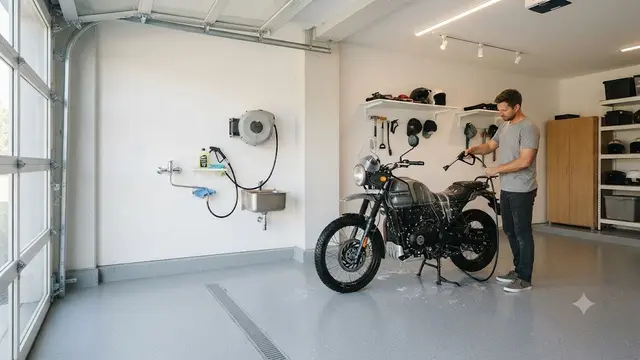 Tempat Cuci Motor yang Menyatu dengan Garasi