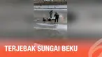 Seorang pria terjebak di dalam mobil usai jatuh ke sungai beku di China. Proses penyelamatan berlangsung 20 menit.