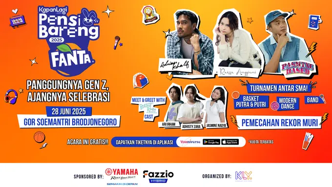 Acara puncak KapanLagi Pensi Bareng FANTA 2025 siap digelar pada Sabtu, 28 Juni 2025 di GOR Soemantri Brodjonegoro, Jakarta.