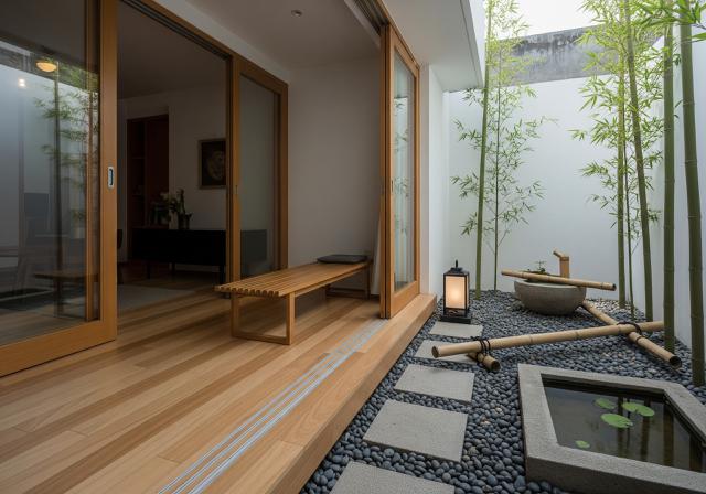 Teras Ala Jepang (Engawa) dengan Pintu Geser Kaca/Desain Rumah Kecil tapi Punya Teras Lega yang Cozy untuk Santai (Sumber: gemini.com)