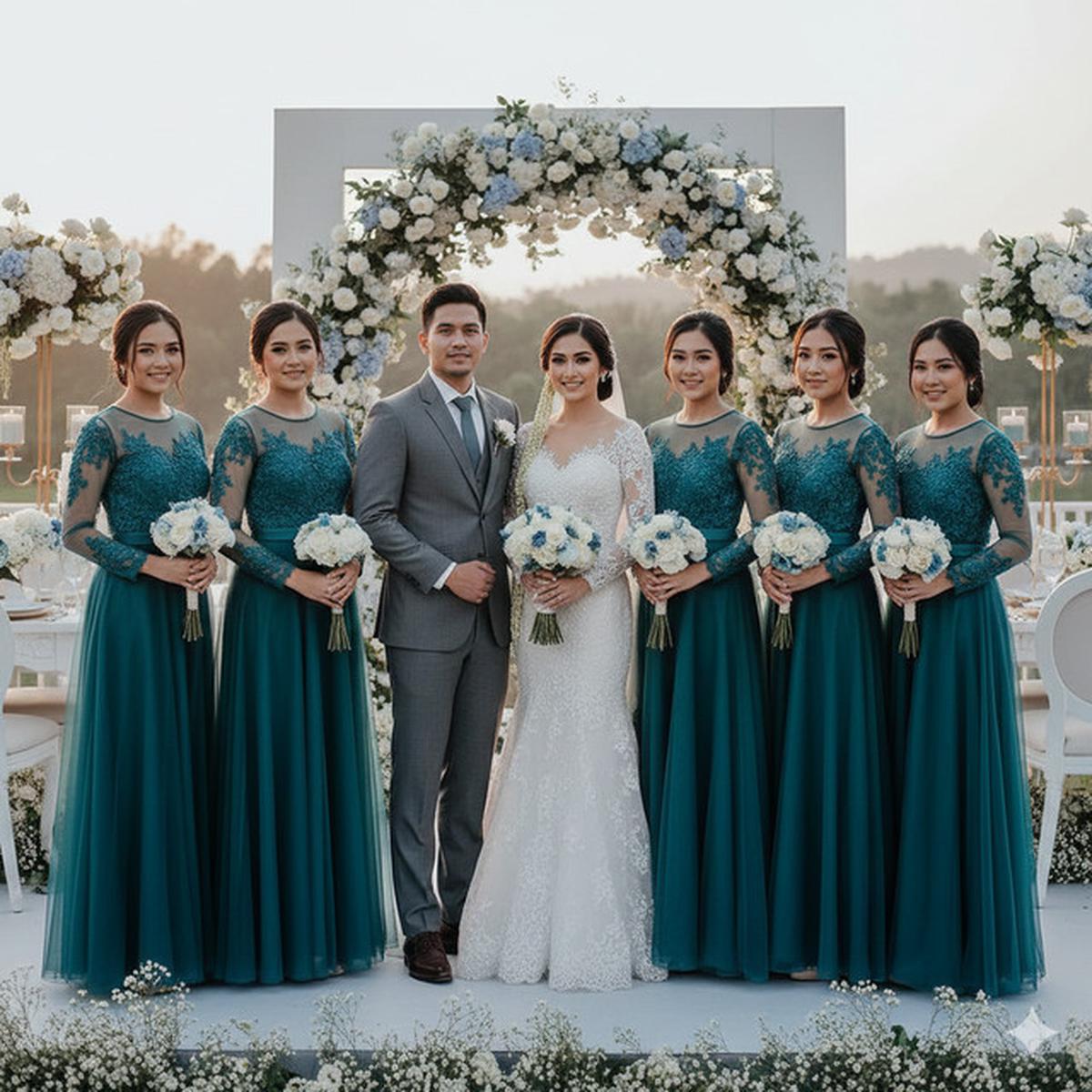 7 Model Baju Bridesmaid Emerald Blue, Terlihat Anggun dan Kompak