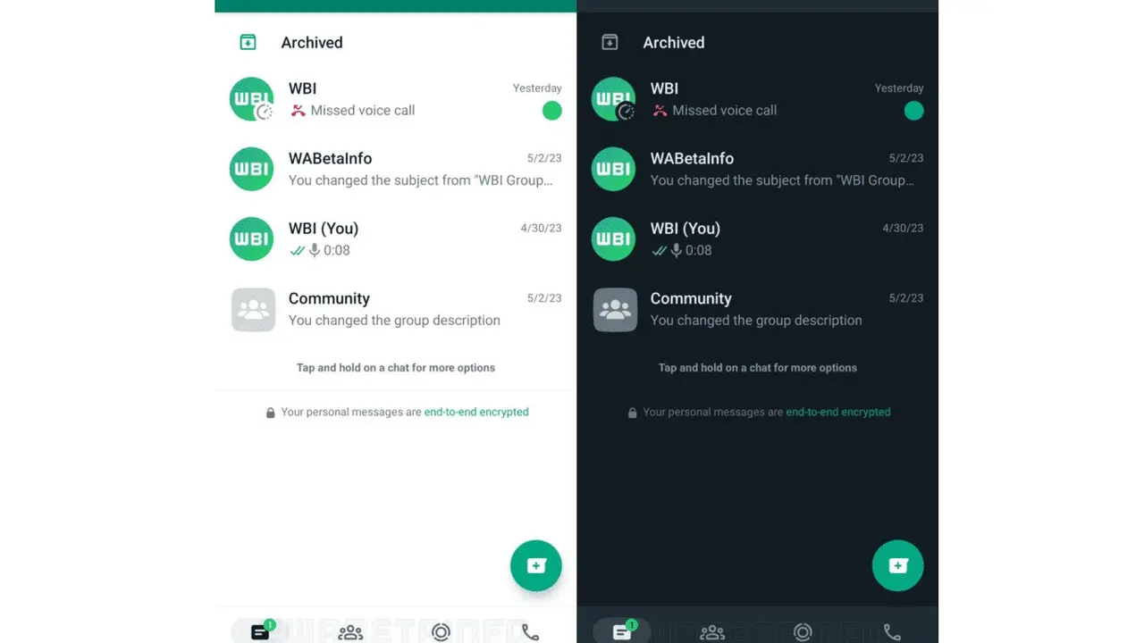 Tampilan baru aplikasi WhatsApp untuk Android hadirkan bilah navigasi di bagian bawah aplikasi