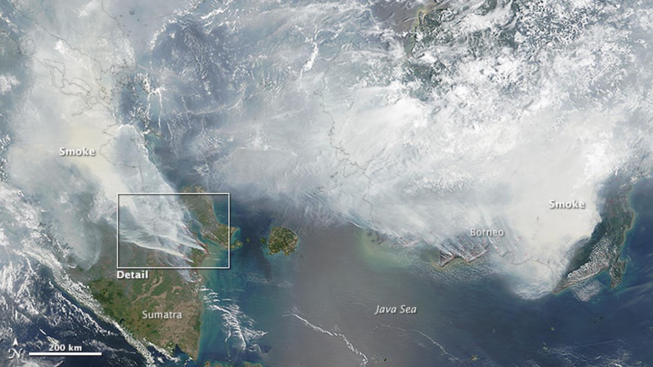 Citra kabut asap yang diambil dari instrumen Moderate Resolution Imaging Spectroradiometer (MODIS) NASA