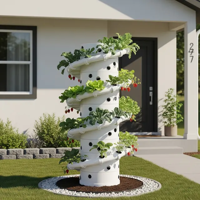 Desain Kebun Sayur Tower Garden dari Pipa Paralon (AI)