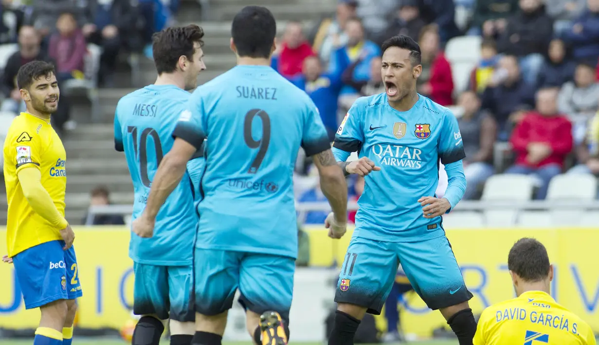 Dalam kurun waktu 2014 hingga 2017, trio MSN mampu melesakkan 364 gol dari 450 pertandingan. (AFP/Jalme Reina)