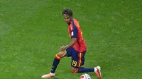 Aksi Lamine Yamal dalam laga Spanyol vs Tanjung Verde di fase grup Piala Dunia 2026, Senin (15/6/2026). (AP Photo/Jacob Kupferman)