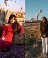 Cara tampil stand out dengan latar pemandangan balon udara warna-warni Cappadocia, dress warna yang kontras seperti merah merona seperti yang dikenakan Fuji bisa jadi pilihan. [@fuji_an]