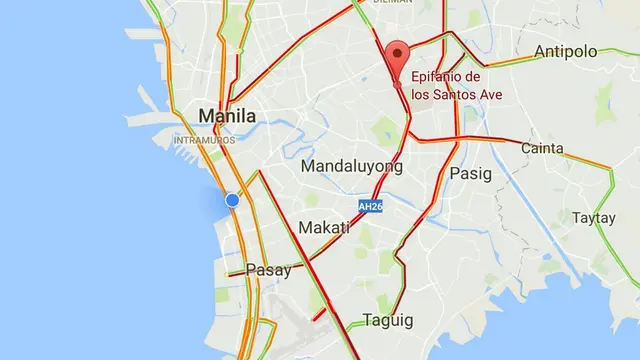 Kemacetan jalanan di Manila dipantau dari Google Maps (Liputan6.com/Citra Dewi)