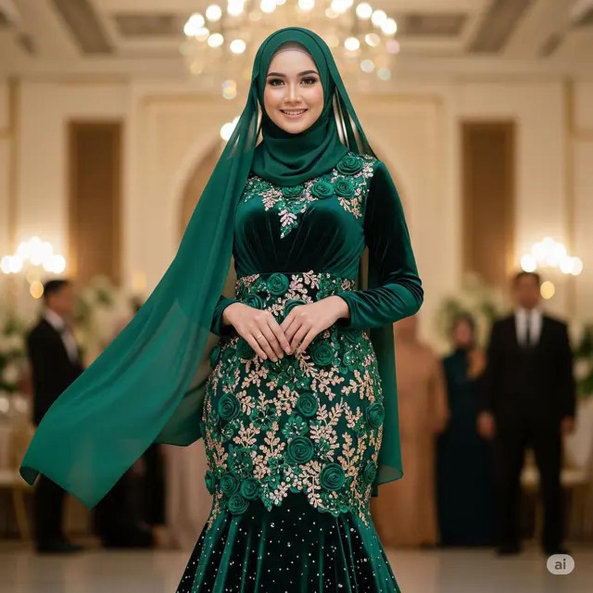 5 Gamis Brokat Pesta Pernikahan Terbaik 2025, Tampil Elegan, Glamour, dan Berkelas