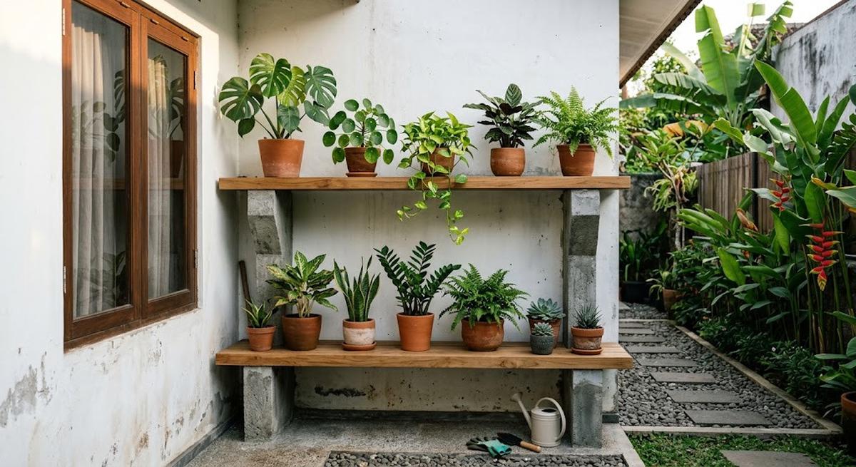 9 Desain Rak Tanaman Permanen dari Beton di Sisi Rumah, Solusi Lahan Sempit