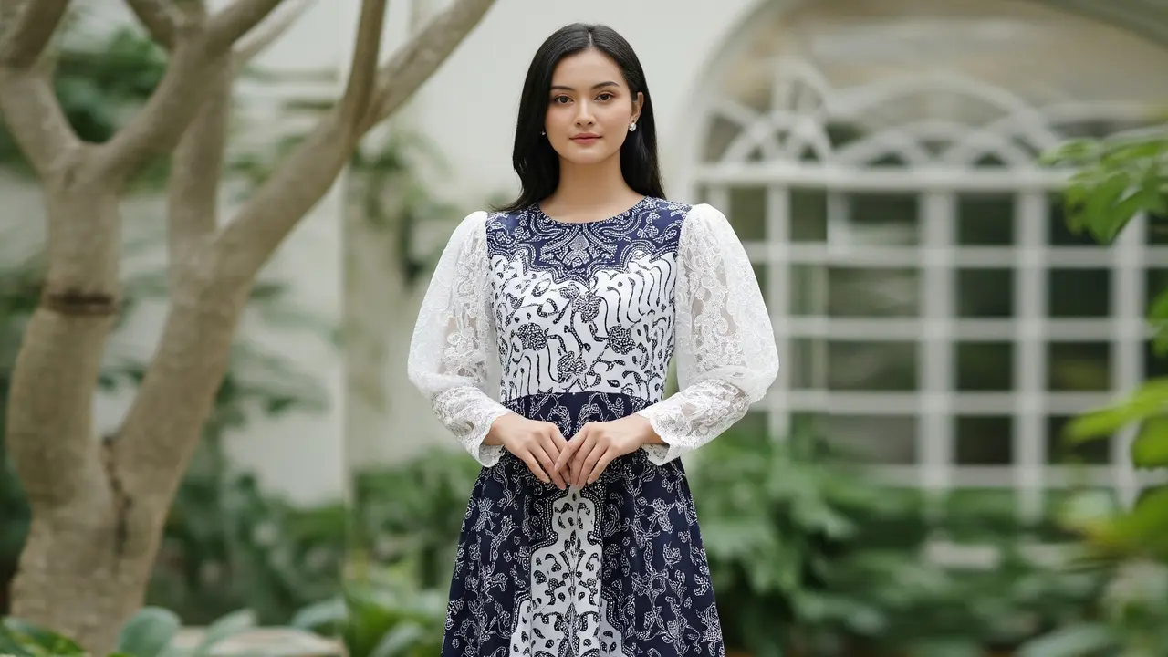 9 Model Dress Batik Brokat Lengan Puff 2025, Jadi Pilihan Busana Elegan