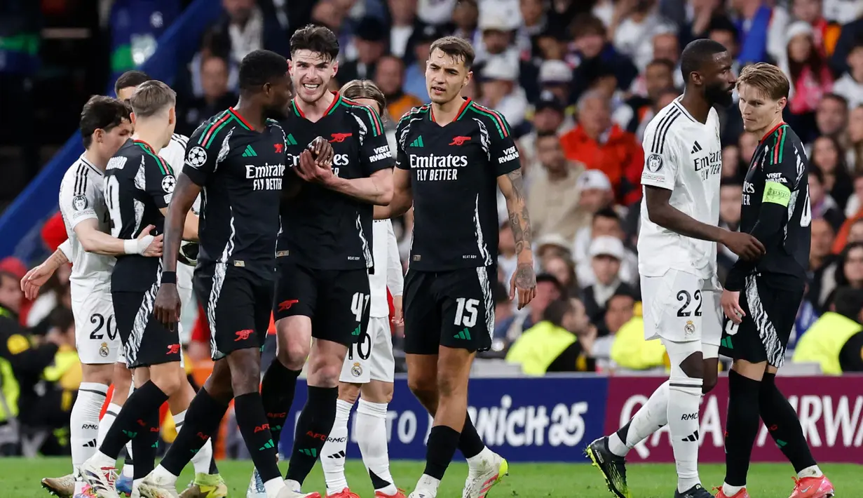 Kemenangan Arsenal ini sekaligus menyingkirkan sang juara bertahan, Real Madrid, dari Liga Champions 2024/2025. (OSCAR DEL POZO/AFP