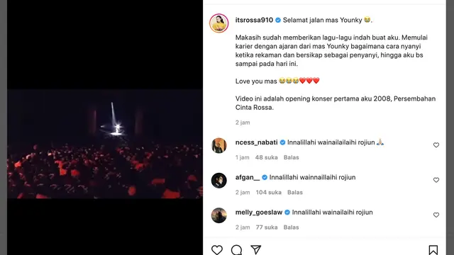 Unggahan Rossa mengenang Younky Soewarno. (Foto: Dok. Instagram @itsrossa910)